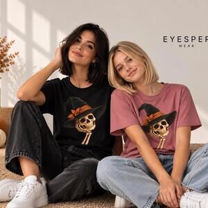 Halloween Witch Shirt, Skull Graphic Tee, Spooky Fall T-Shirt For Women